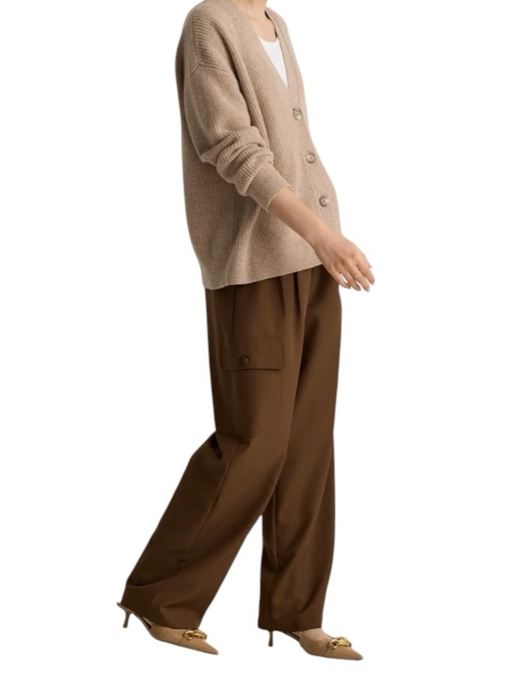 Quince Cashmere Fisherman Boxy Cropped Cardigan Sweater Oversized XS Button Fron - Picture 3 of 13